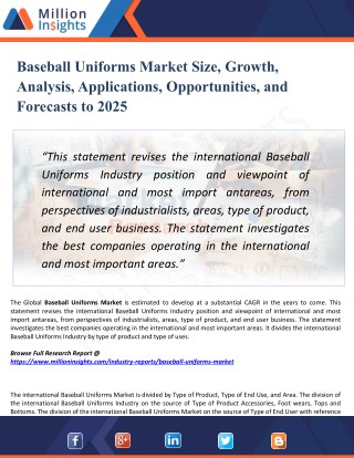 Baseball Uniforms Market Manufacturers,Types,Regions and Applications Research Report Forecast to 2025