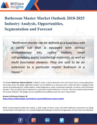 Bathroom Master Market Research Key Players, Industry Overview, Supply Chain and Analysis 2025