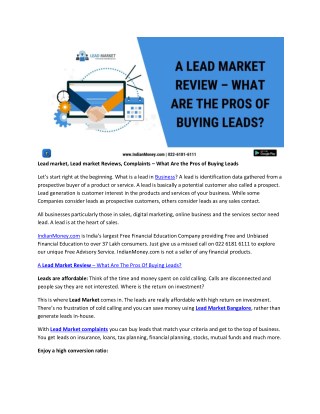 Lead market, Lead market Reviews, Complaints – What Are the Pros of Buying Leads