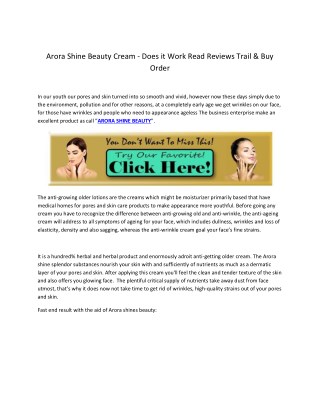 Arora Shine Beauty Cream - Does it Work Read Reviews Trail & Buy Order