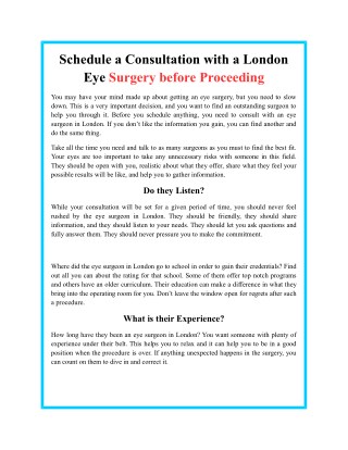 Schedule a Consultation with a London Eye Surgery before Proceeding