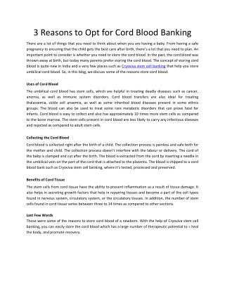 3 Reasons to Opt for Cord Blood Banking