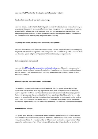 eresource Nfra ERP system for Construction and Infrastructure Industry