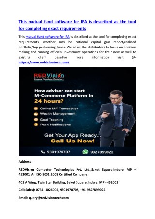 This mutual fund software for IFA is described as the tool for completing exact requirements