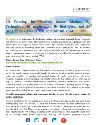 3D Printing for Medical Sector Market, By Technology, By Application, By End User, and By Geography - Trends and Forecas