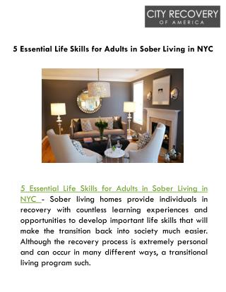 5 Essential Life Skills for Adults in Sober Living in NYC