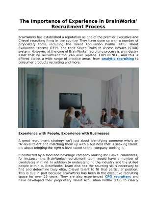 The Importance of Experience in BrainWorks’ Recruitment Process