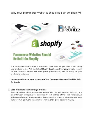 Why Your Ecommerce Websites Should Be Built On Shopify?