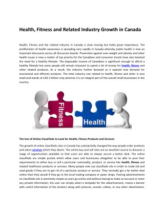 Health, Fitness and Related Industry Growth in Canada