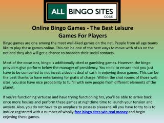 Online Bingo Games the Best Leisure Games for Players