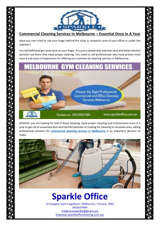 Commercial Cleaning Services In Melbourne – Essential Once In A Year
