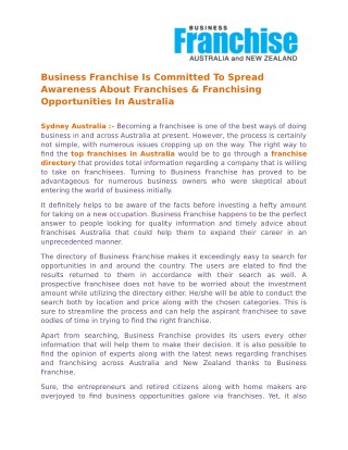 Business Franchise Is Committed To Spread Awareness About Franchises & Franchising Opportunities In Australia