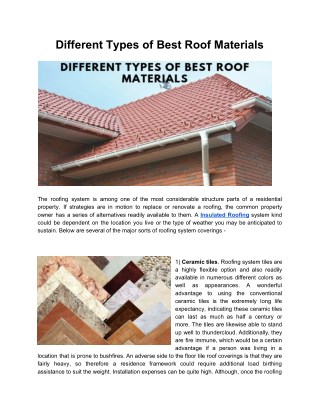 Different Types of Best Roof Materials