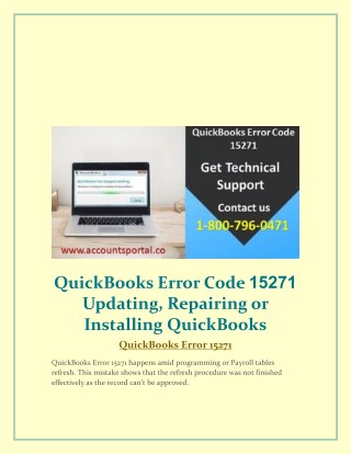 QuickBooks Error Code 15271 Updating, Repairing or Installing QuickBooks