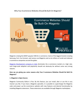 Why Your Ecommerce Websites Should Be Built On Magento?