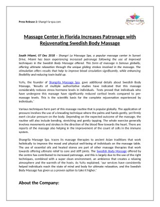 Massage Center in Florida Increases Patronage with Rejuvenating Swedish Body Massage