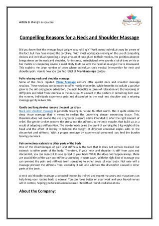 Compelling Reasons for a Neck and Shoulder Massage