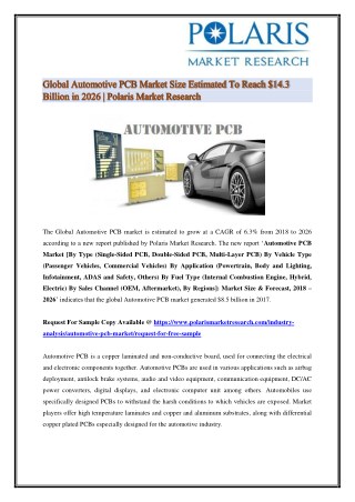 Global Automotive PCB Market Growth, Trends and Future Prospects 2018-2026