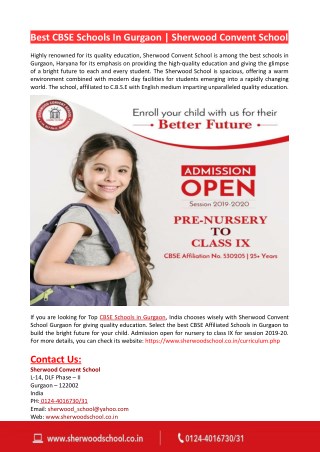 Best CBSE Schools In Gurgaon-Sherwood Convent School
