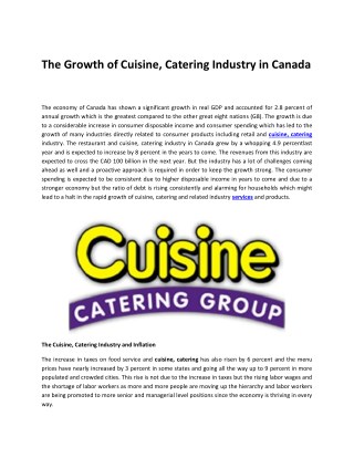 The Growth of Cuisine, Catering Industry in Canada