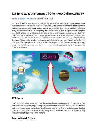 123 Spins stands tall among all Other New Online Casino UK