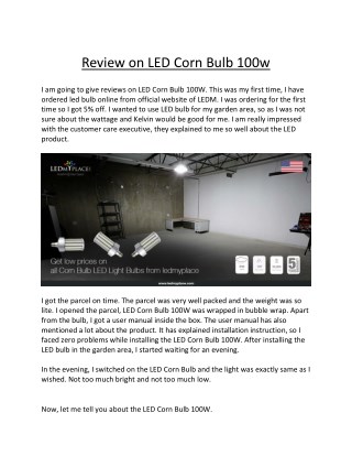 Review on LED Corn Bulb 100w