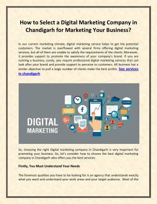 How to Select a Digital Marketing Company in Chandigarh for Marketing Your Business?