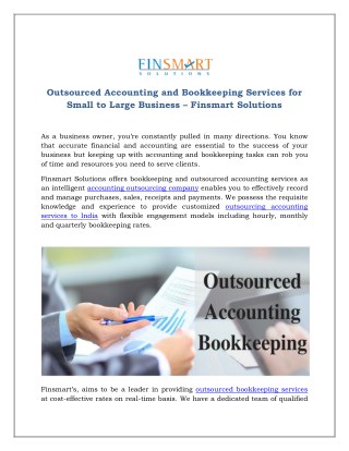 Outsourced Accounting and Bookkeeping Services for Small to Large Business – Finsmart Solutions