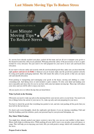 Last Minute Moving Tips To Reduce Stress