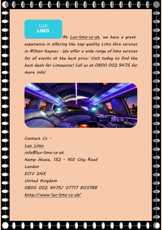 Milton Keynes Limo Hire Services at Lux-limo.co.uk