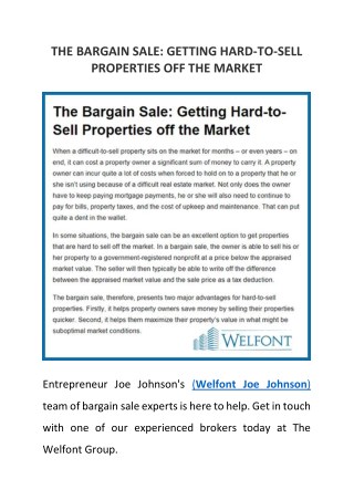 The Bargain Sale: Getting Hard-to-Sell Properties off the Market