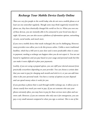 Recharge Your Mobile Device Easily Online