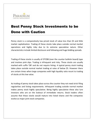 Best Penny Stock Investments to be Done with Caution