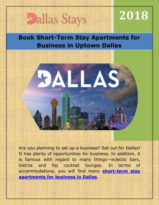 Book Short-Term Stay Apartments for Business in Uptown Dallas