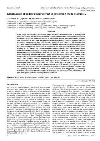 Effectiveness of adding ginger extract in preserving crude peanut oil