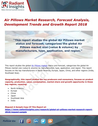 Air Pillows Market Research, Forecast Analysis, Development Trends and Growth Report 2018