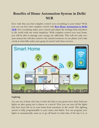 Benefits of Home Automation System in Delhi NCR