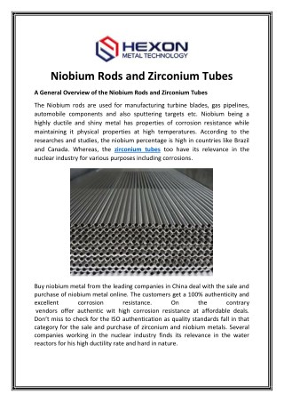 Overview of the niobium rods and zirconium tubes