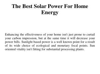 The Best Solar Power For Home Energy