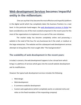 Web development services becomes impactful entity in the millennium