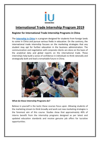 International Trade Internship Programs in China 2019