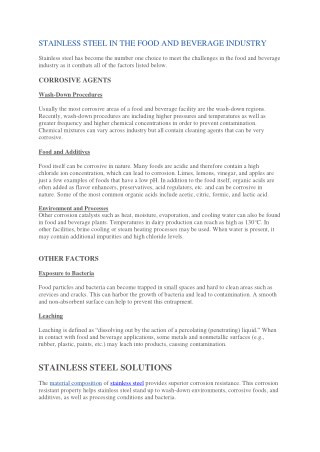 STAINLESS STEEL IN THE FOOD AND BEVERAGE INDUSTRY