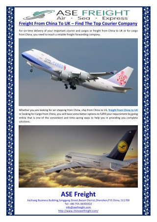 Freight From China To UK – Find The Top Courier Company