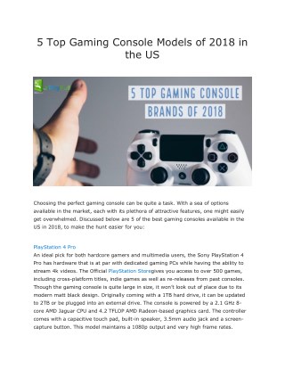 5 Top Gaming Console Models of 2018 in the US