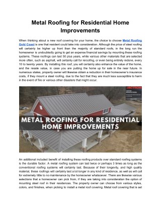 Metal Roofing for Residential Home Improvements
