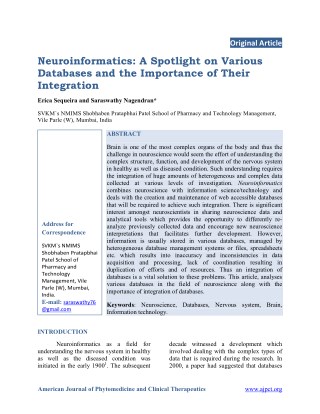 Neuroinformatics: A Spotlight on Various Databases and the Importance of Their Integration