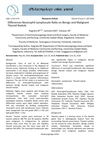 ŝīĞƌĞncĞƐ Neutrophil-Lymphocyte ZĂƟŽ on Benign and Malignant Thyroid Nodule