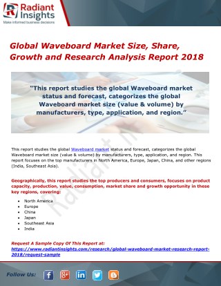 Global Waveboard Market Size, Share, Growth and Research Analysis Report 2018