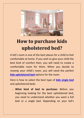 How to purchase kids upholstered bed?