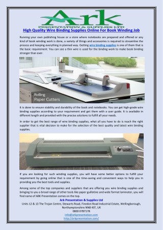 High Quality Wire Binding Supplies Online For Book Winding Job